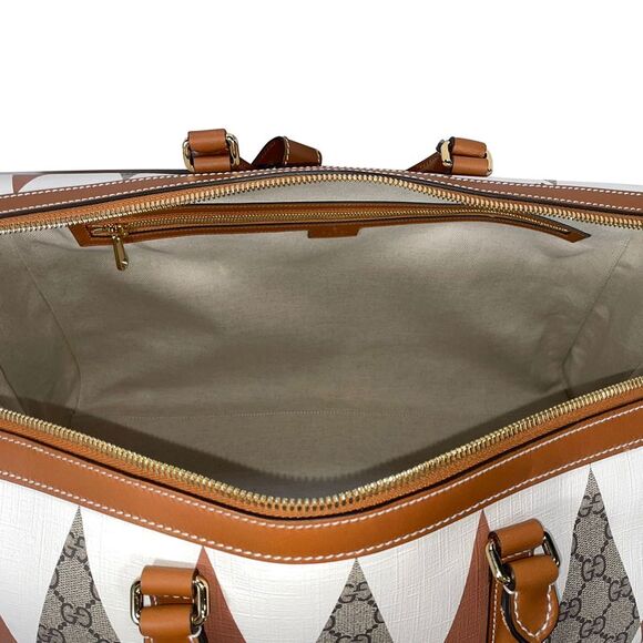 Gucci GG Supreme Monogram Rhombus Print Duffle Bag in Brown Canvas - Picture 6 of 10